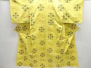 未使用品　鶴に絣柄織り出し手織り紬単衣着物